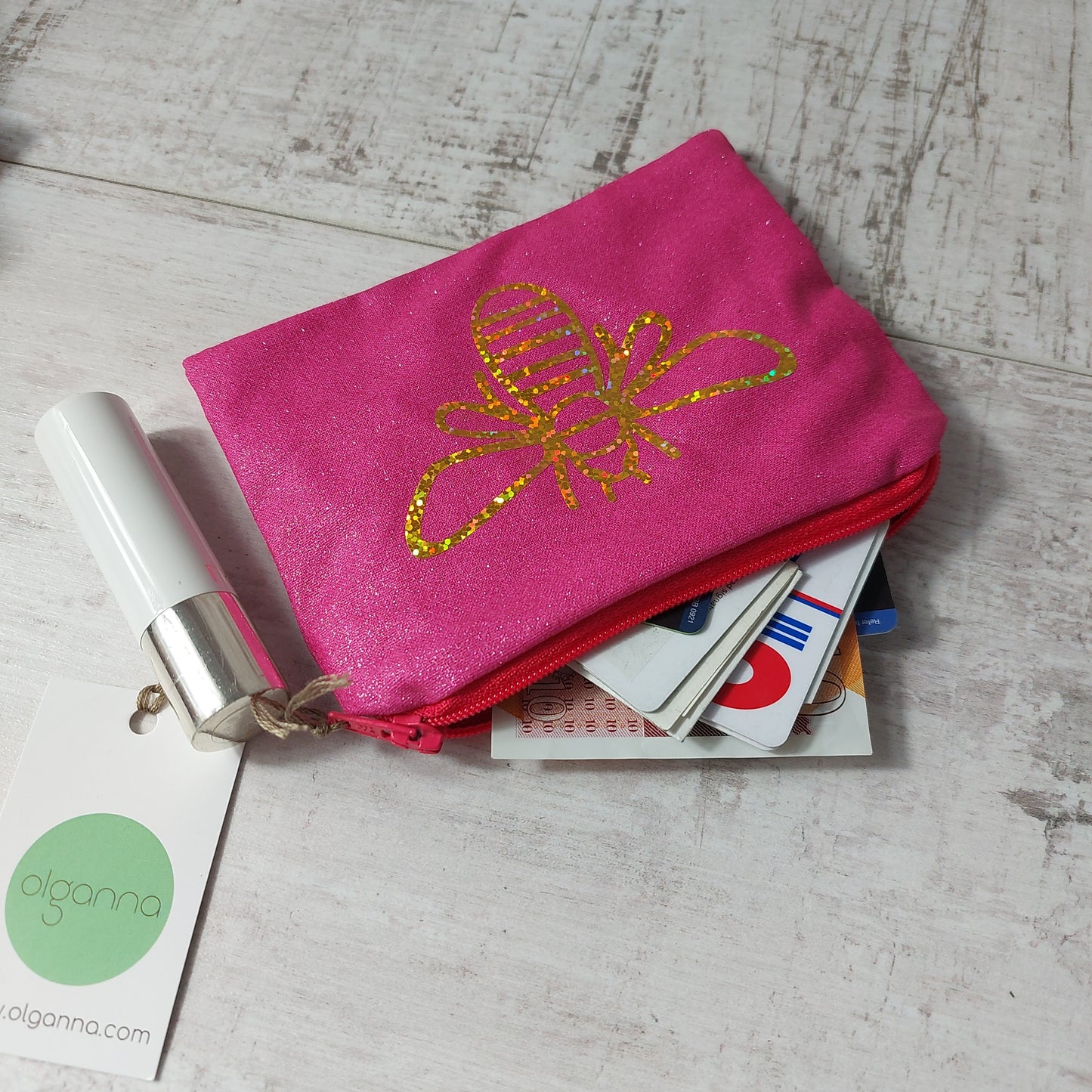 Pink gold glitter bee