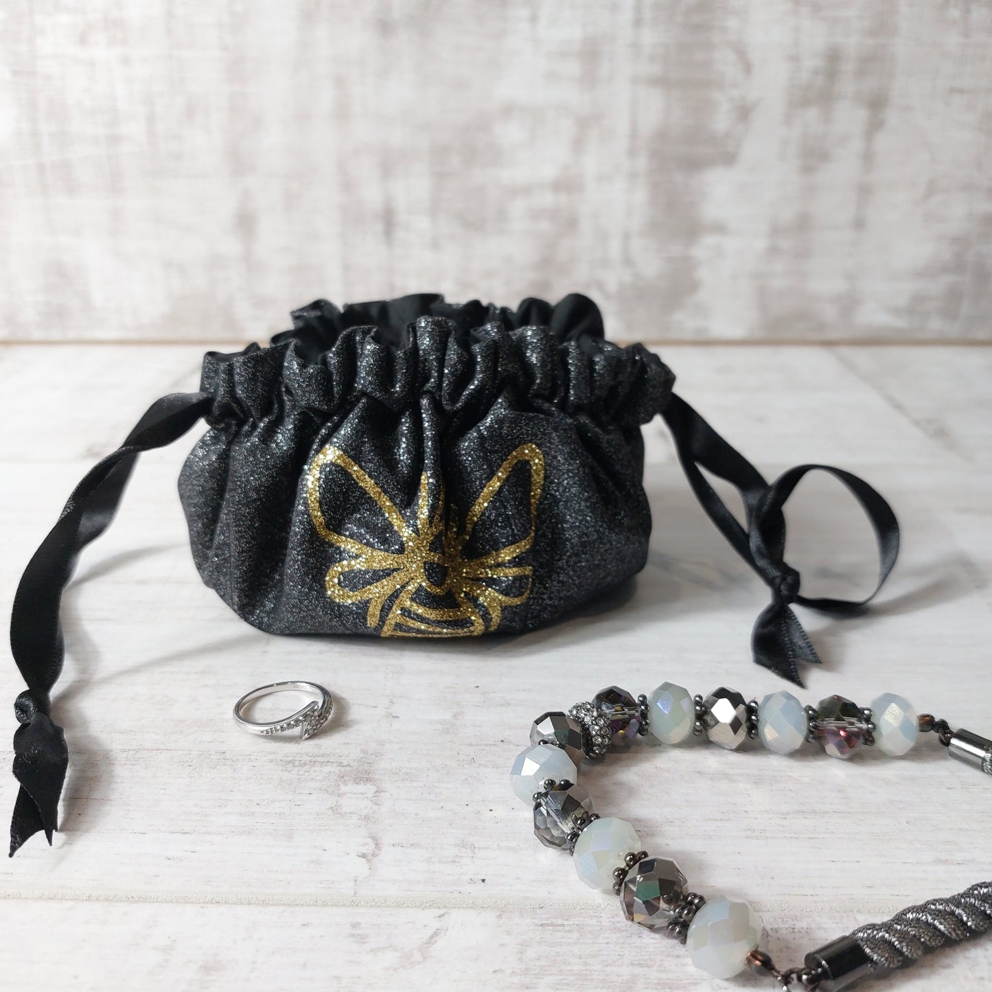 Bee Glitter Jewellery Pouch with compartments