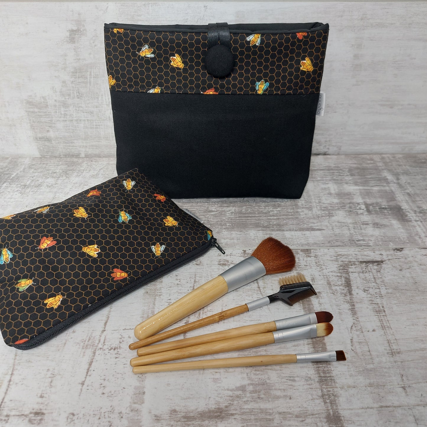 Button Pouch in Honeycomb Bee Print | Spacious Makeup Bag