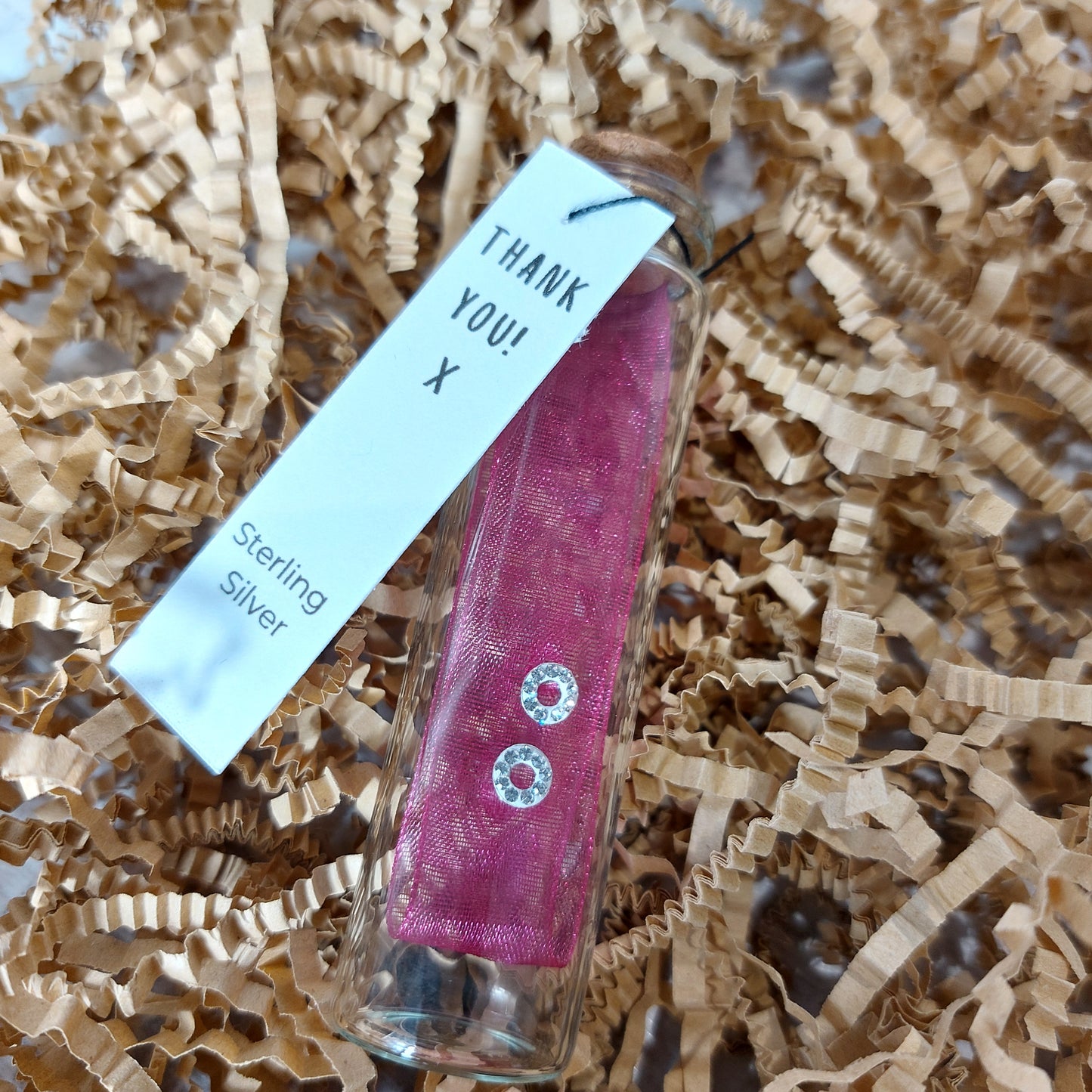 Sterling Silver Sparkle Gem Earrings With Happy Birthday Message Gift Tag