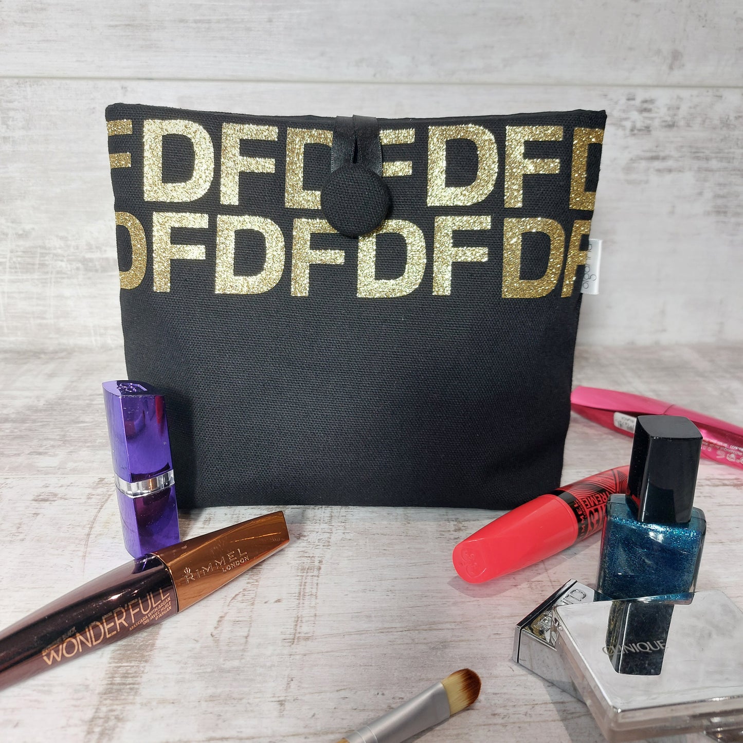 Personalized Button Pouch with Gold Glitter Initials