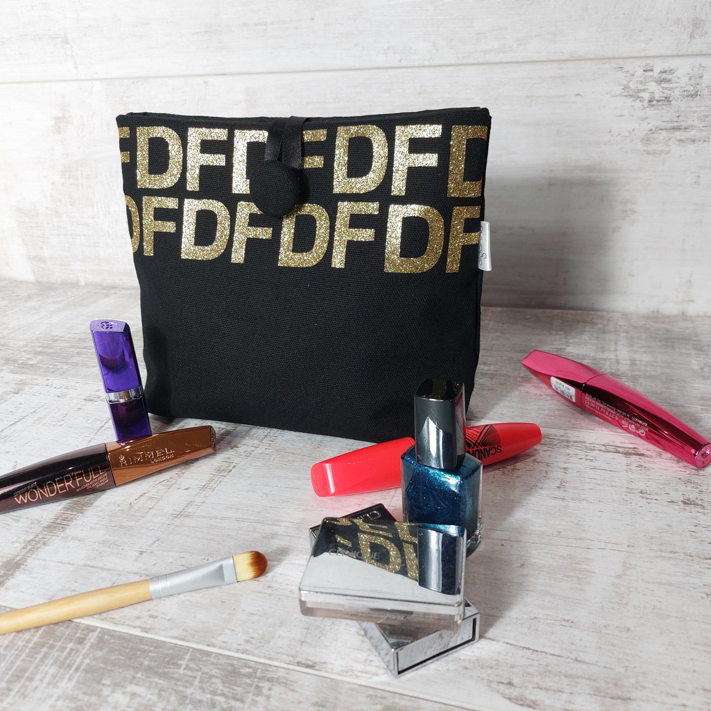 Personalized Button Pouch with Gold Glitter Initials