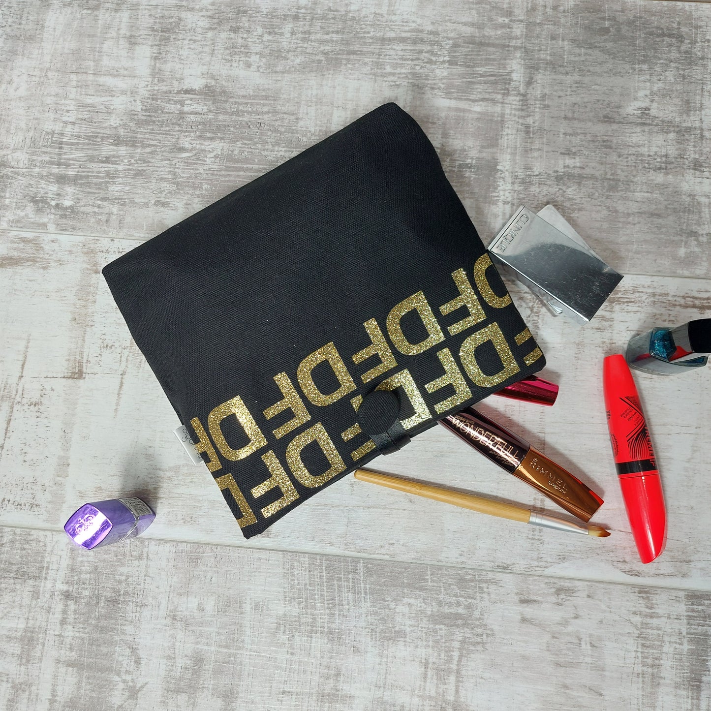 Personalized Button Pouch with Gold Glitter Initials