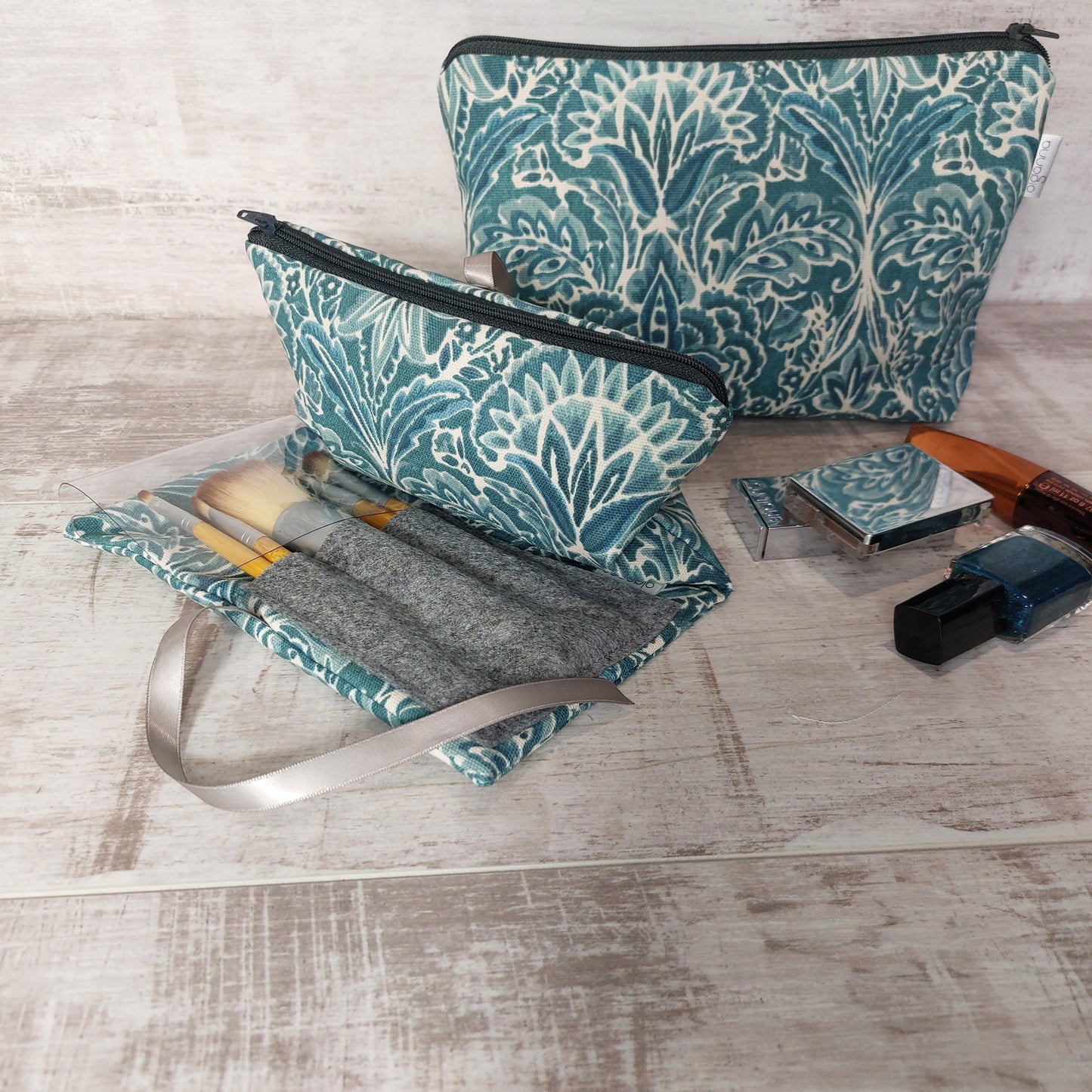 Large Teal Make Up Bag with Zip Fastening
