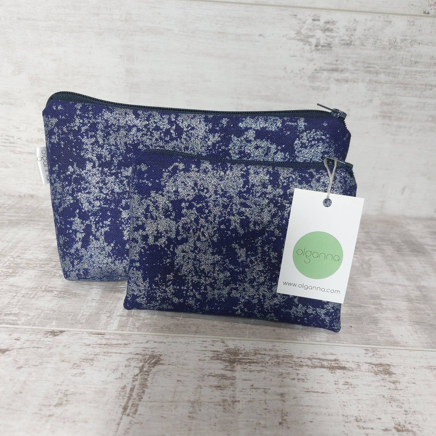 Midnight and Pewter Set of Make Up Bag and Purse