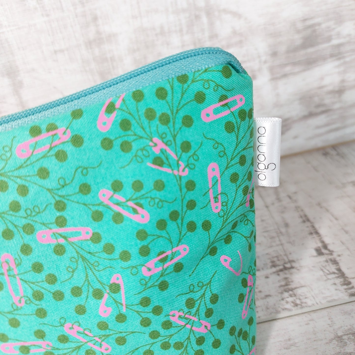 Teal Floral with Pink Safety Pins – Quirky & Fun Makeup Bag