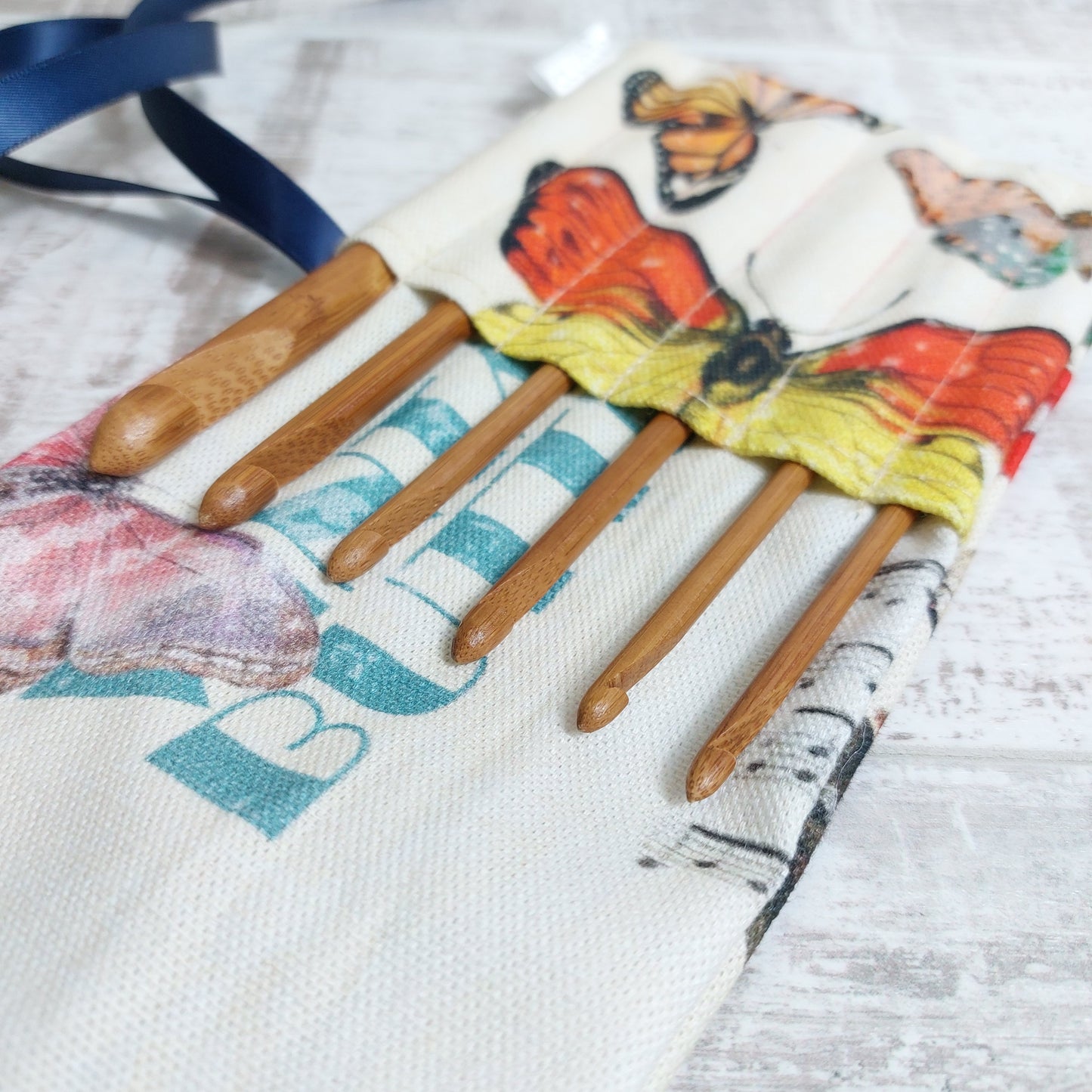 Vintage Butterflies Mini Crochet Hook Case Complete with Hooks