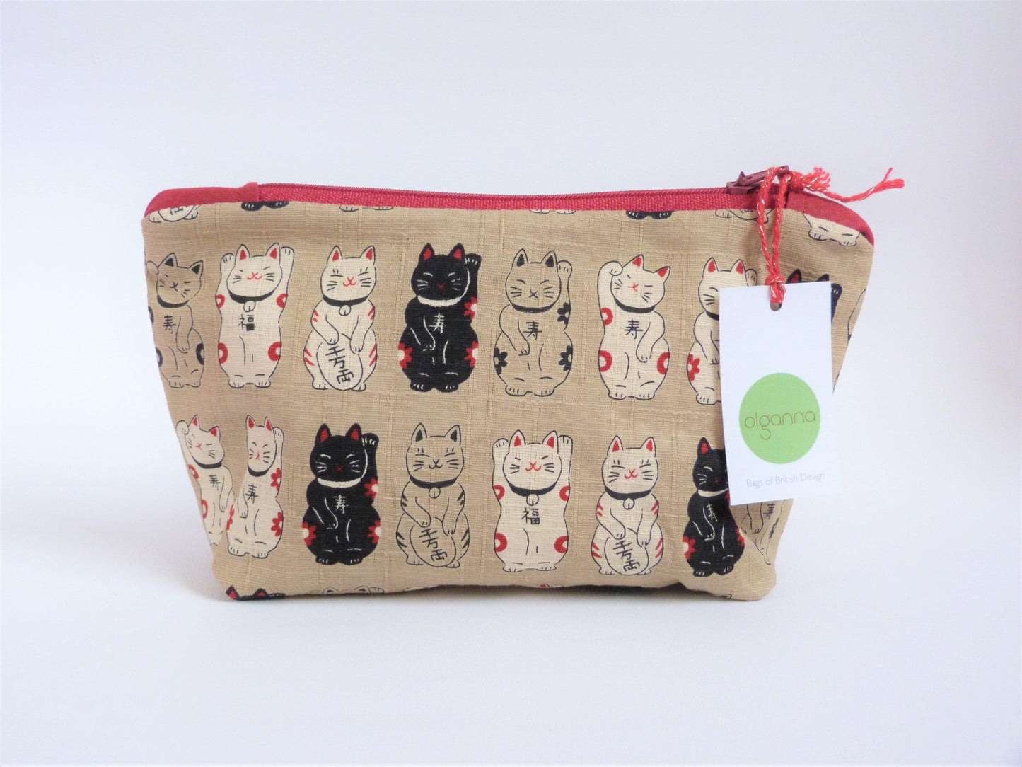 Lucky Cat Make Up Bag, Large Cosmetics Bag with zip fastening. - Olganna
