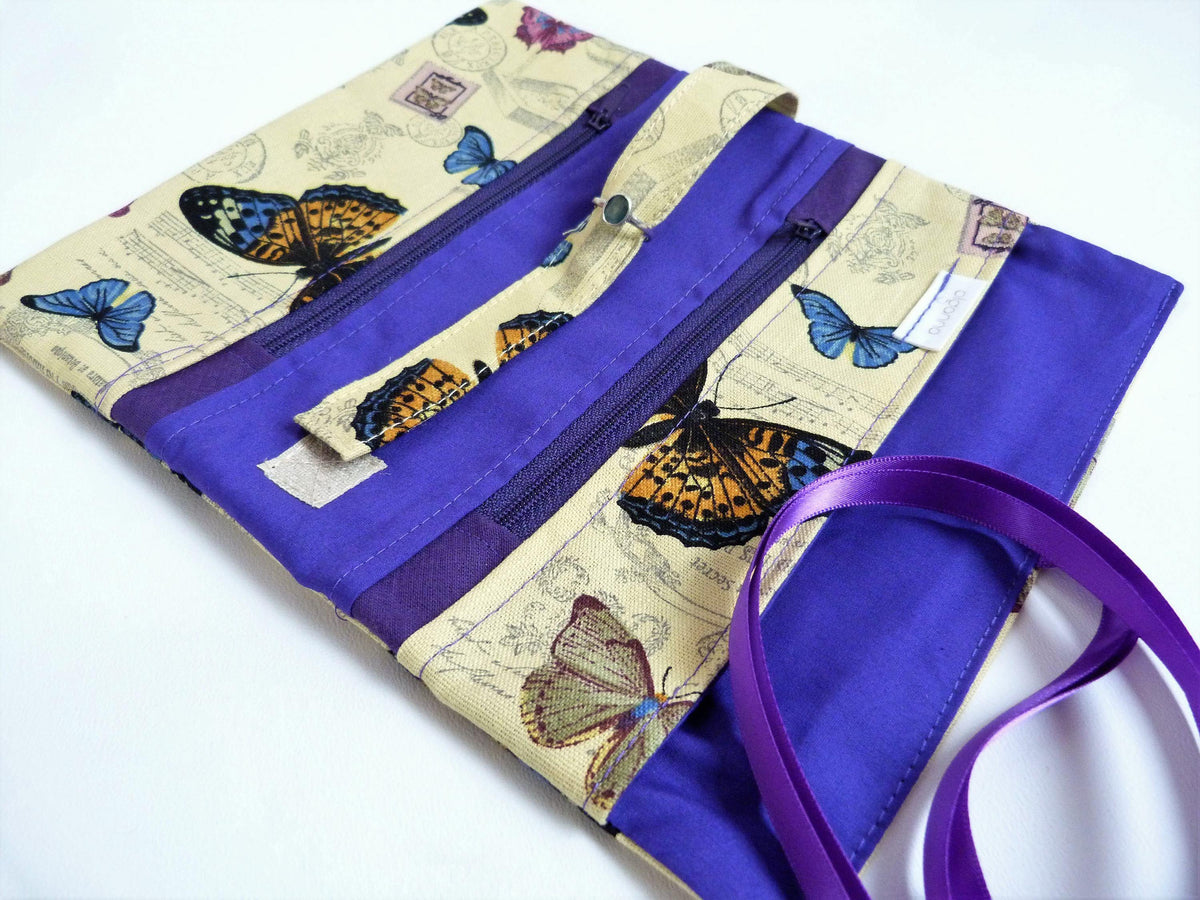 Jewellery Organizer Case, Vintage Butterfly Print - Purple - Olganna