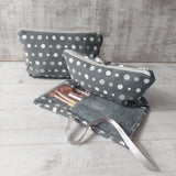 Set of 2 Grey Spotty Make Up Cases with Brushes