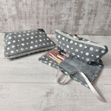 Set of 2 Grey Spotty Make Up Cases with Brushes