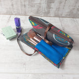 Multi autumn zip wrap Make Up Bag and Brushes Gift Set for Her