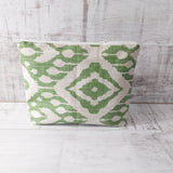 Green Ikat Travel Zip Bag with Water Resistant Lining
