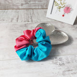 Harlequin Scrunchie in pink and turquoise