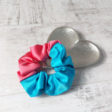 Harlequin Scrunchie in pink and turquoise