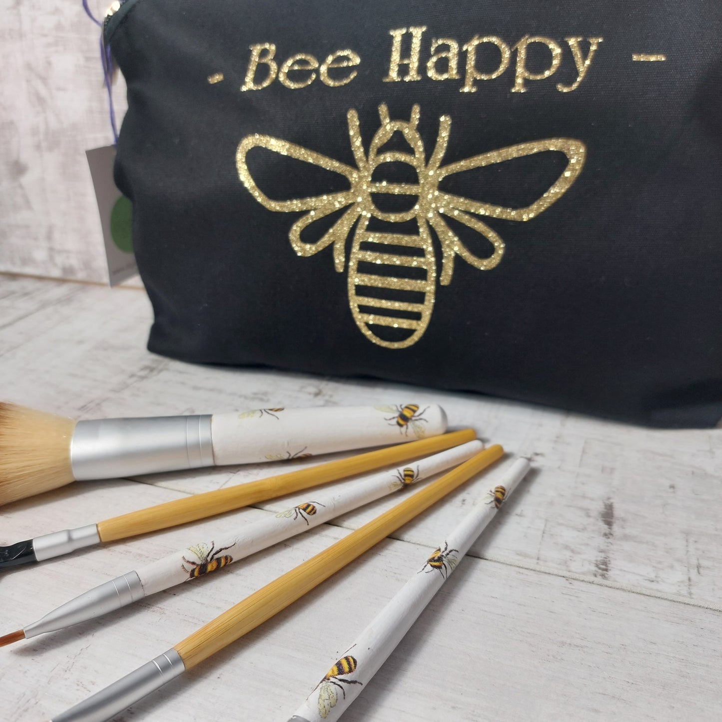 Bee Happy Make Up Bag and Bee Make Up Brushes Set