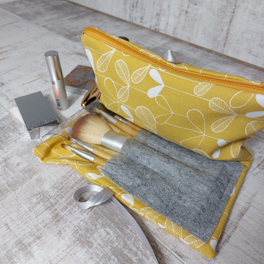 Sunshine Yellow Make up Wrap with Brushes pocket