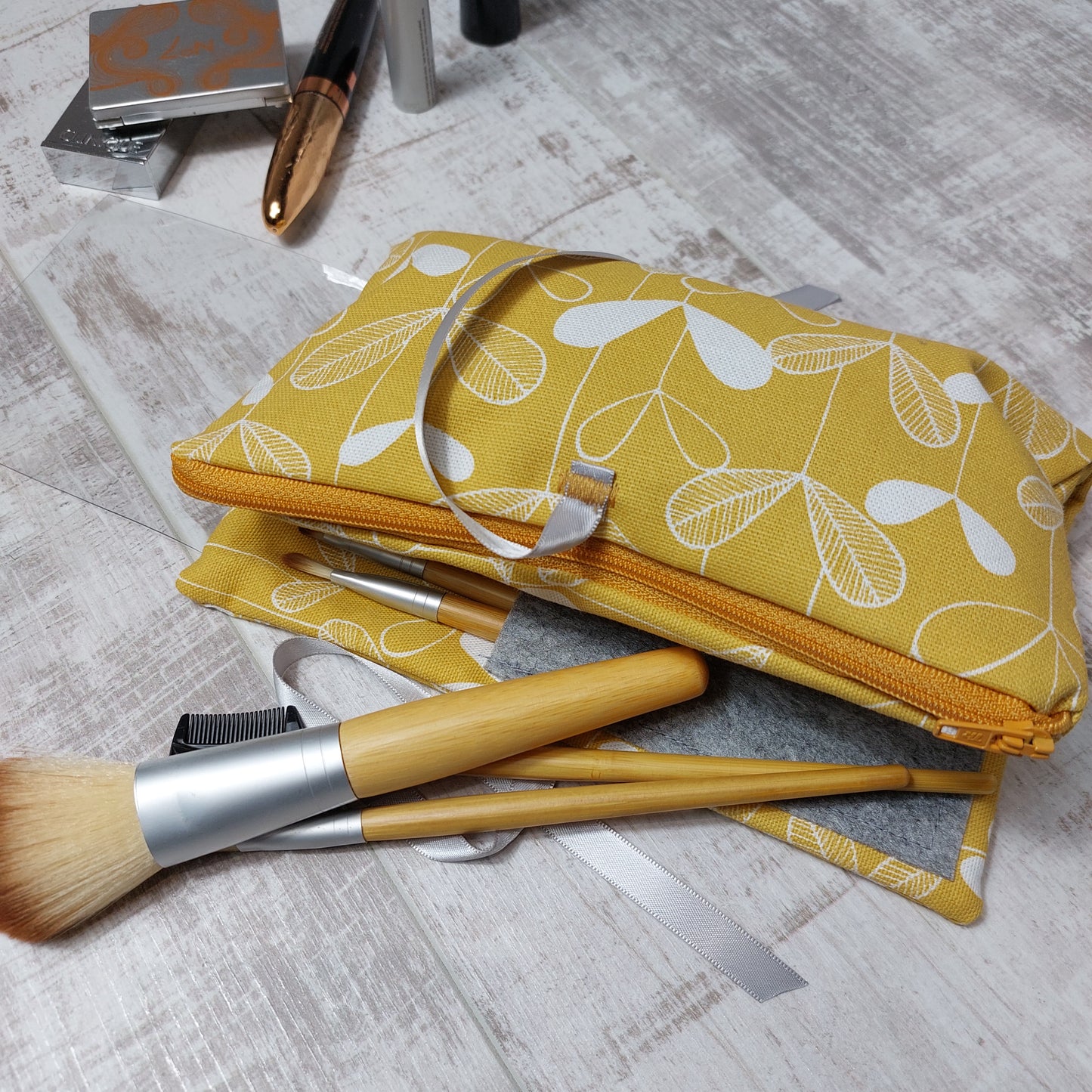 Sunshine Yellow Make up Wrap with Brushes pocket