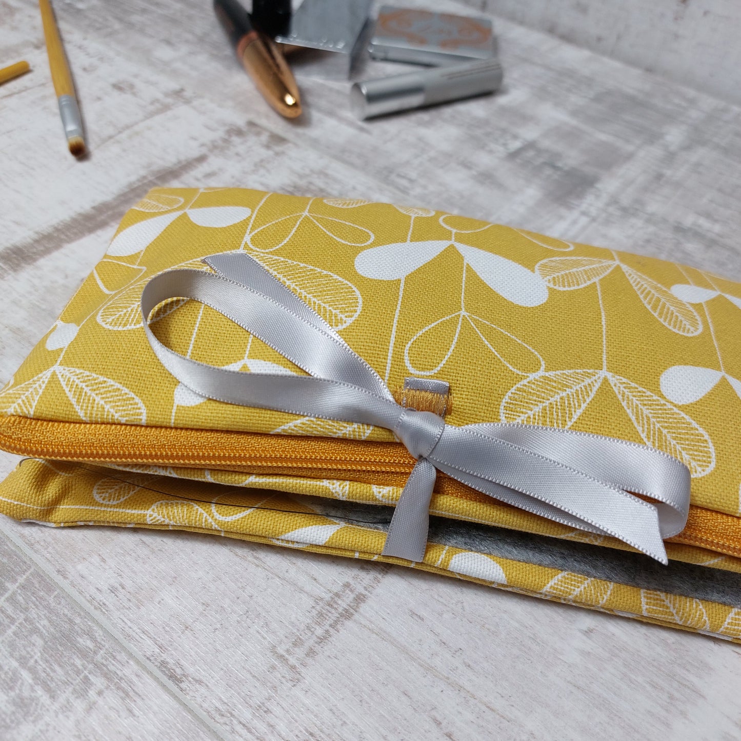 Sunshine Yellow Make up Wrap with Brushes pocket