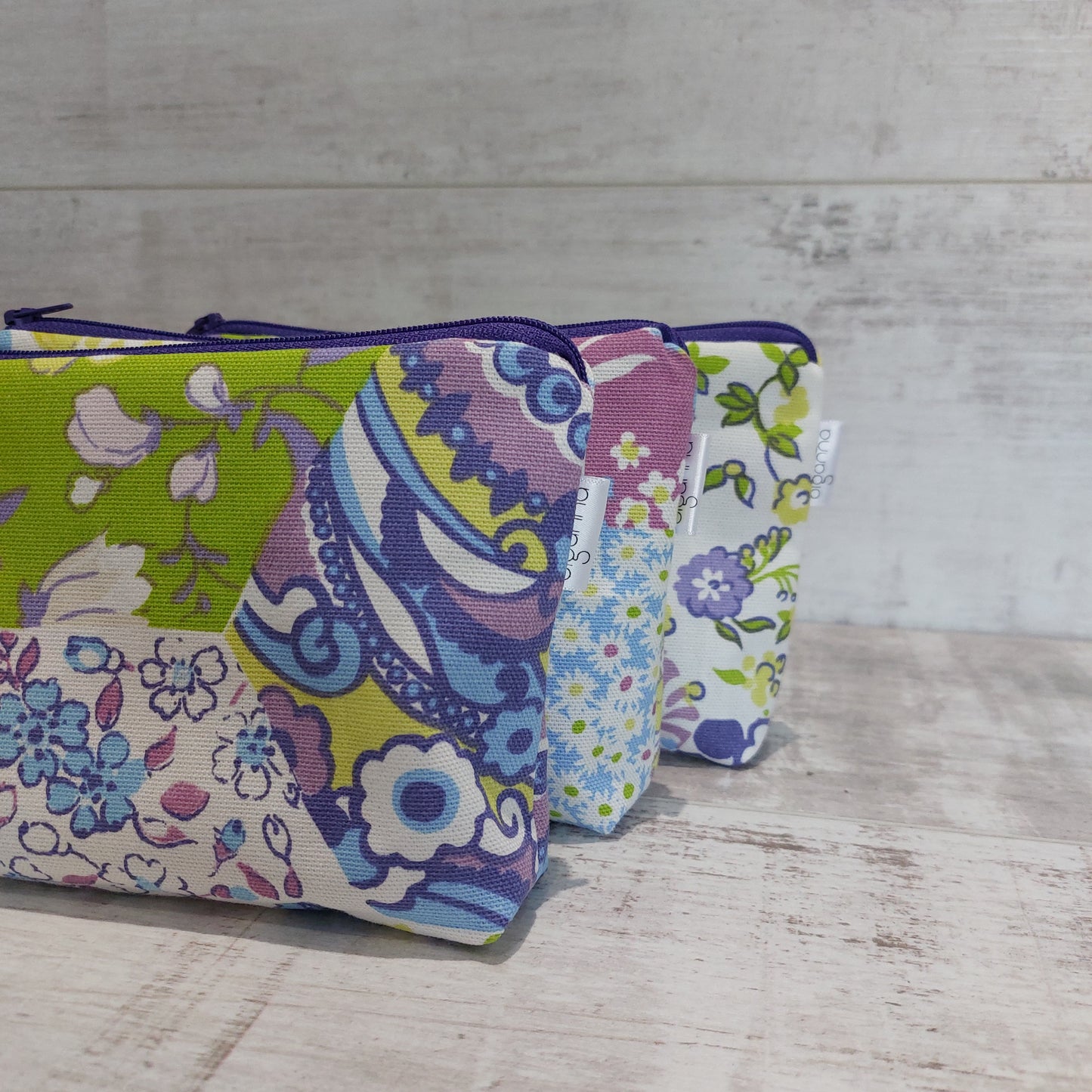 Patchwork Set of 2 Make Up Bags - Spring Green And Purple Floral