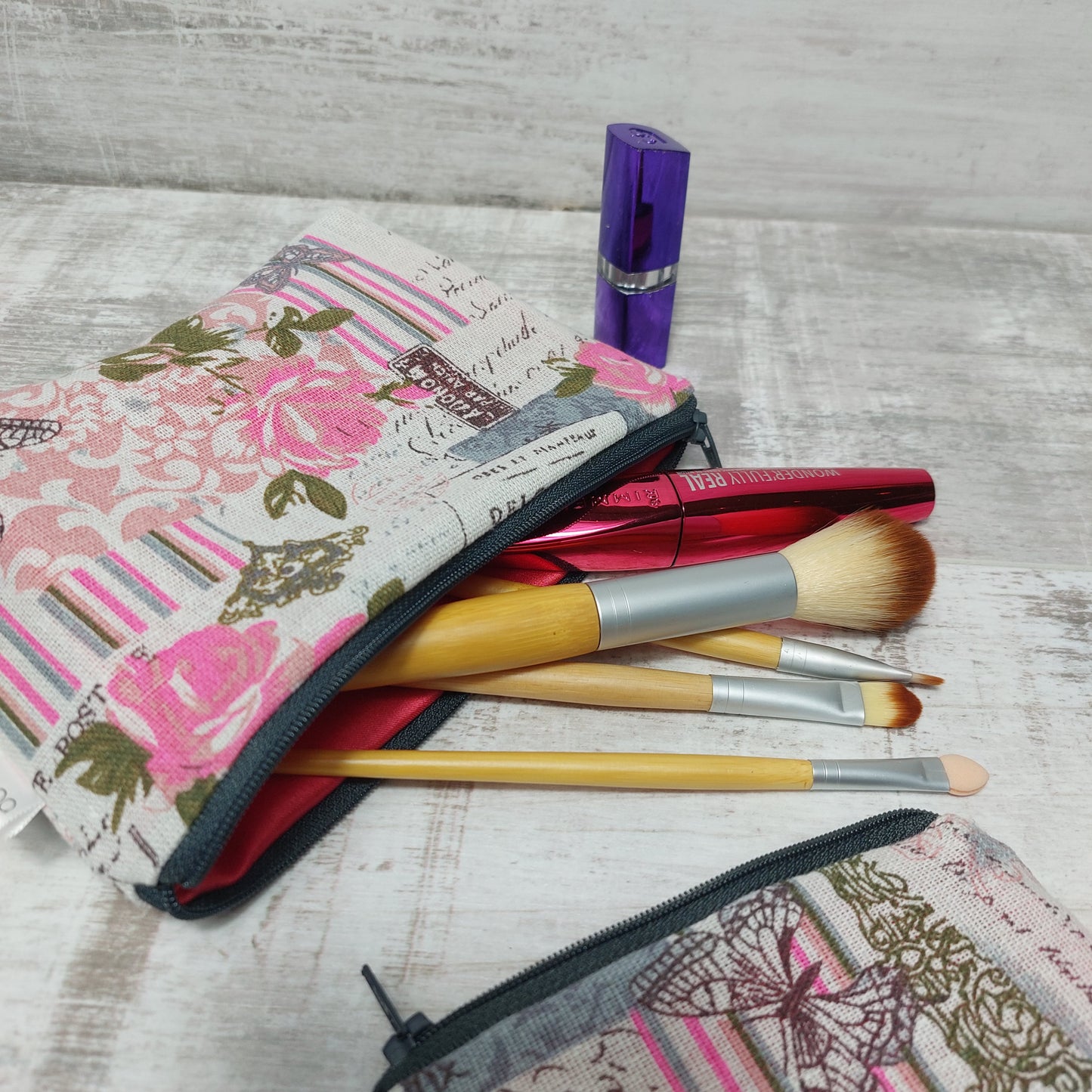 Pink and Grey Vintage Butterfly Make Up Bag Set