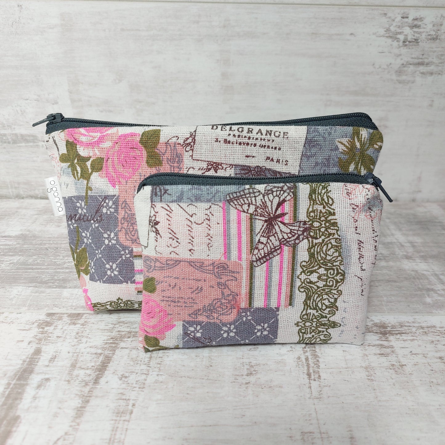 Pink and Grey Vintage Butterfly Make Up Bag Set