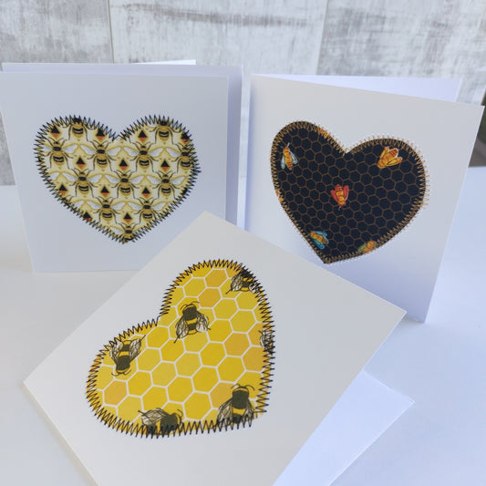 Greetings Card Sewing Kit - Make 6 unique stitched cards - Hearts - Bee theme