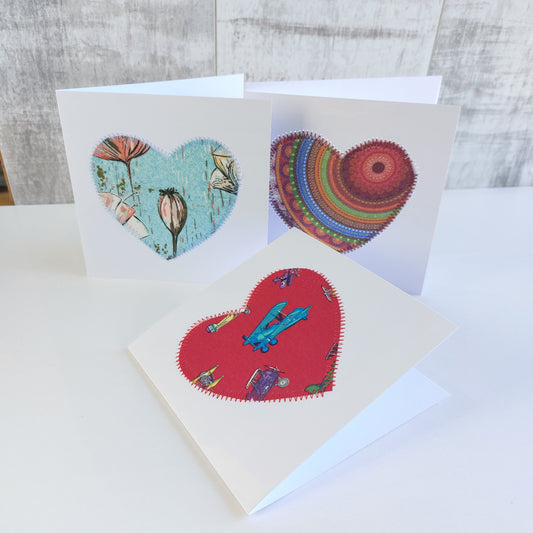 Greetings Card Sewing Kit - Make 6 unique stitched cards - Hearts - Mixed Prints