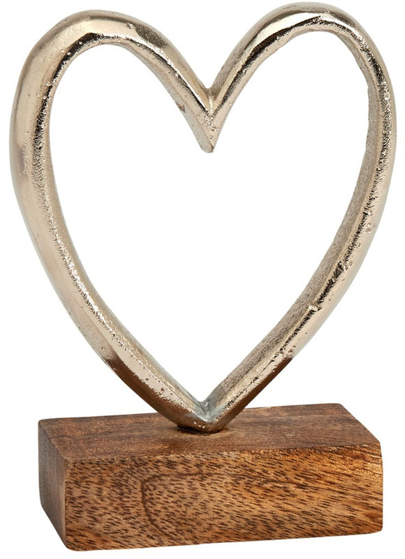 Silver Metallic Heart on Wooden Base
