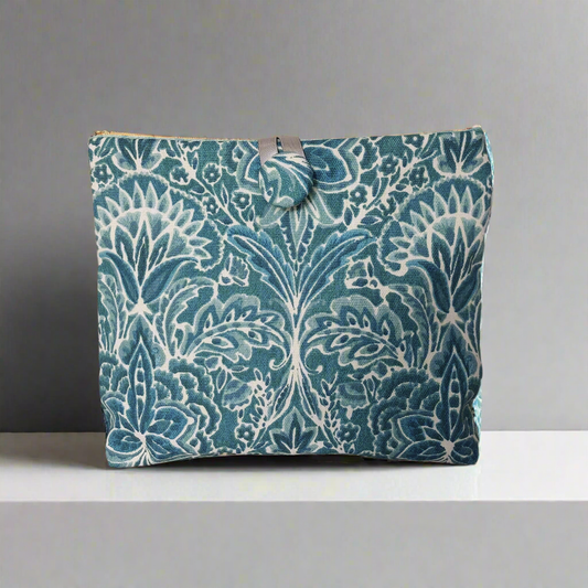 Button pouch in teal print.
