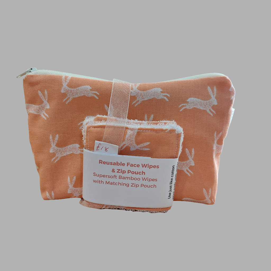 Bunny rabbits Re-useable Face Wipes and make up bag gift set