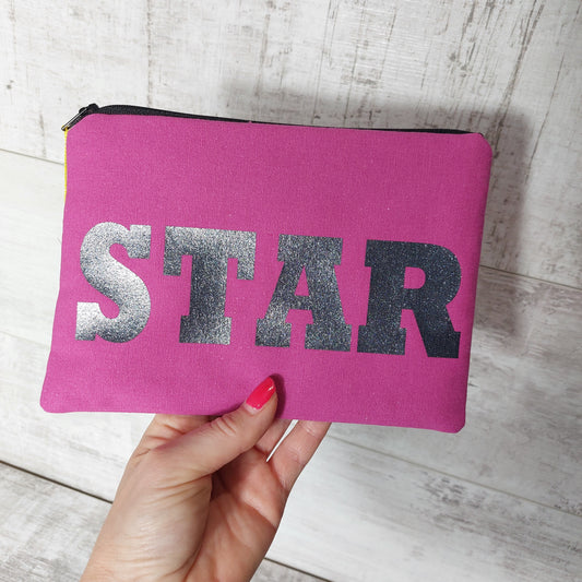 'Star' Pink Make Up Pouch with zip