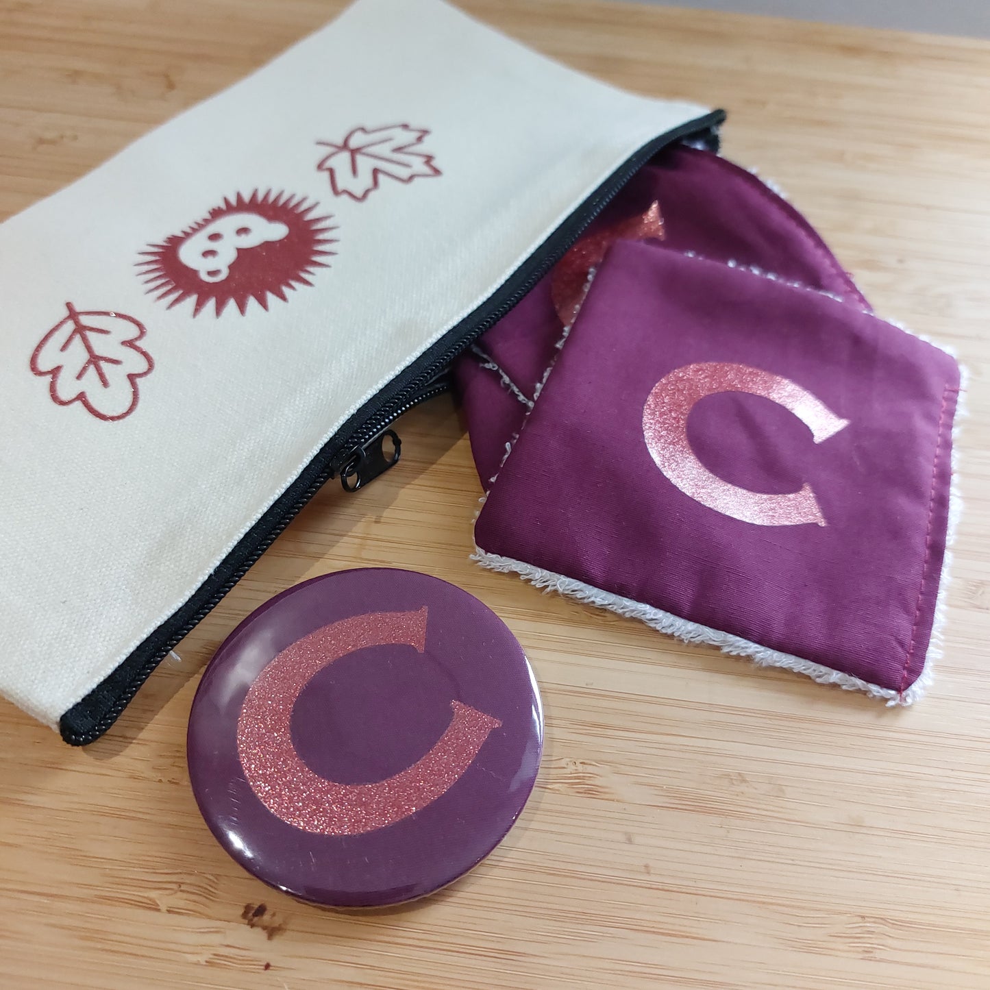Hedgehog Gift Set with Zip Bag, Reusable Cotton pads and Compact Mirror