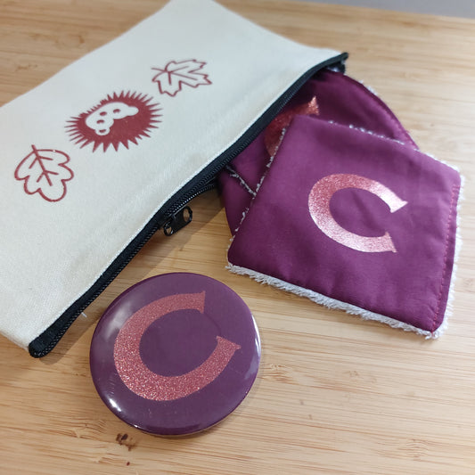 Hedgehog Gift Set with Zip Bag, Reusable Cotton pads and Compact Mirror