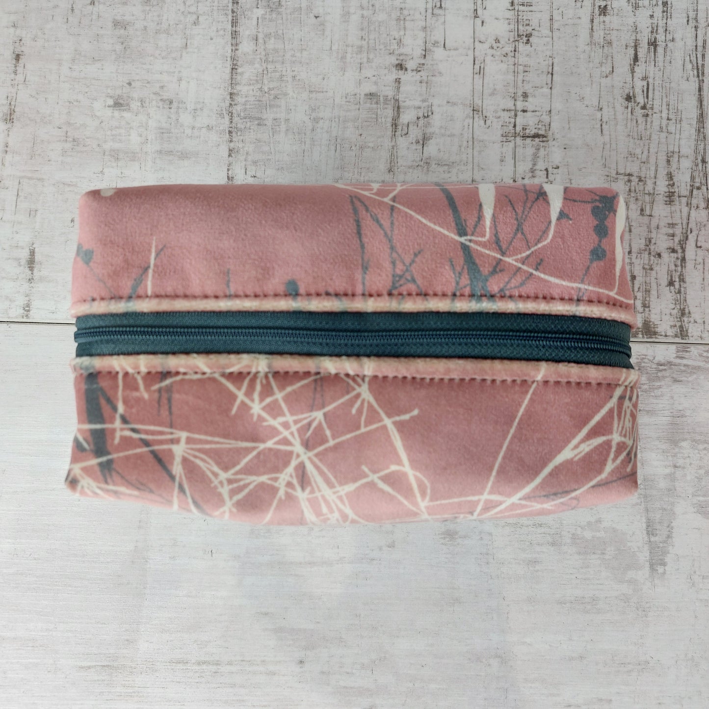 Luxurious Velvet Boxy Make Up Bag with Large Fluffy Pom Pom