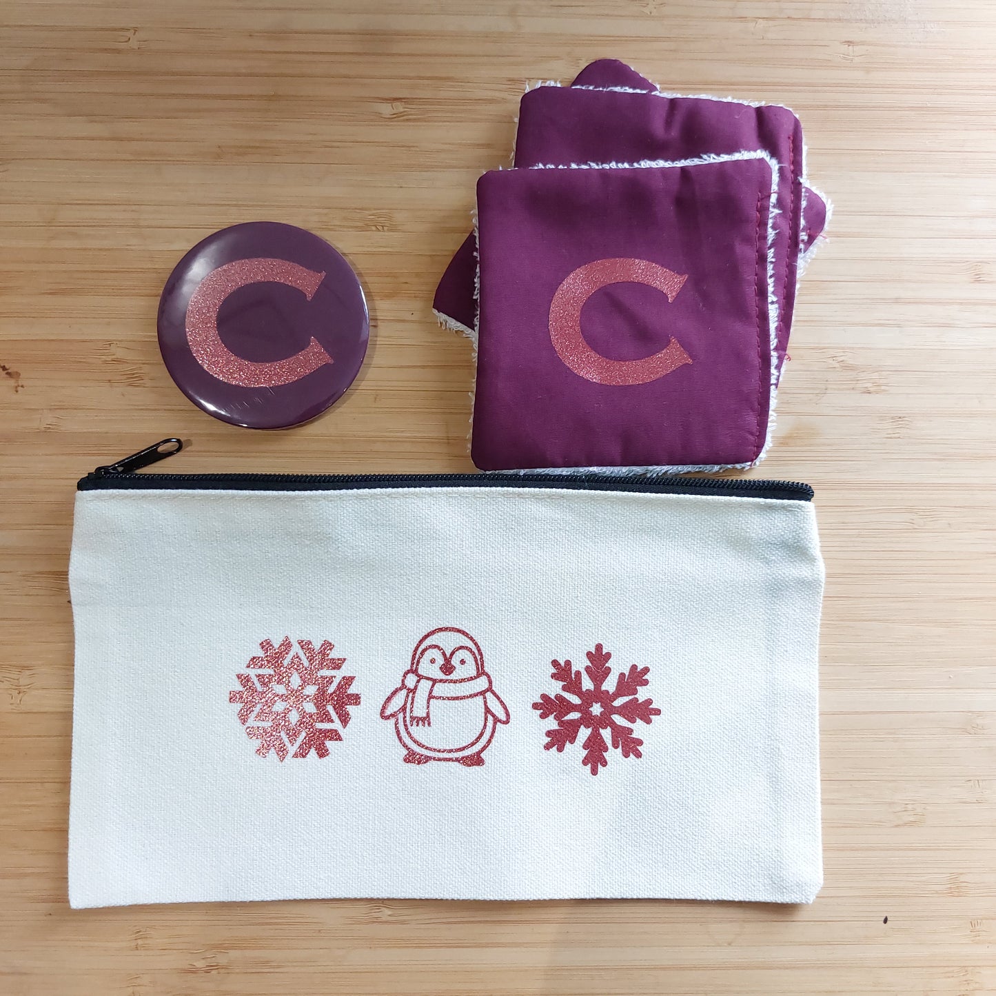 Winter Gift Set with Zip Bag, Reusable Cotton pads and Compact Mirror