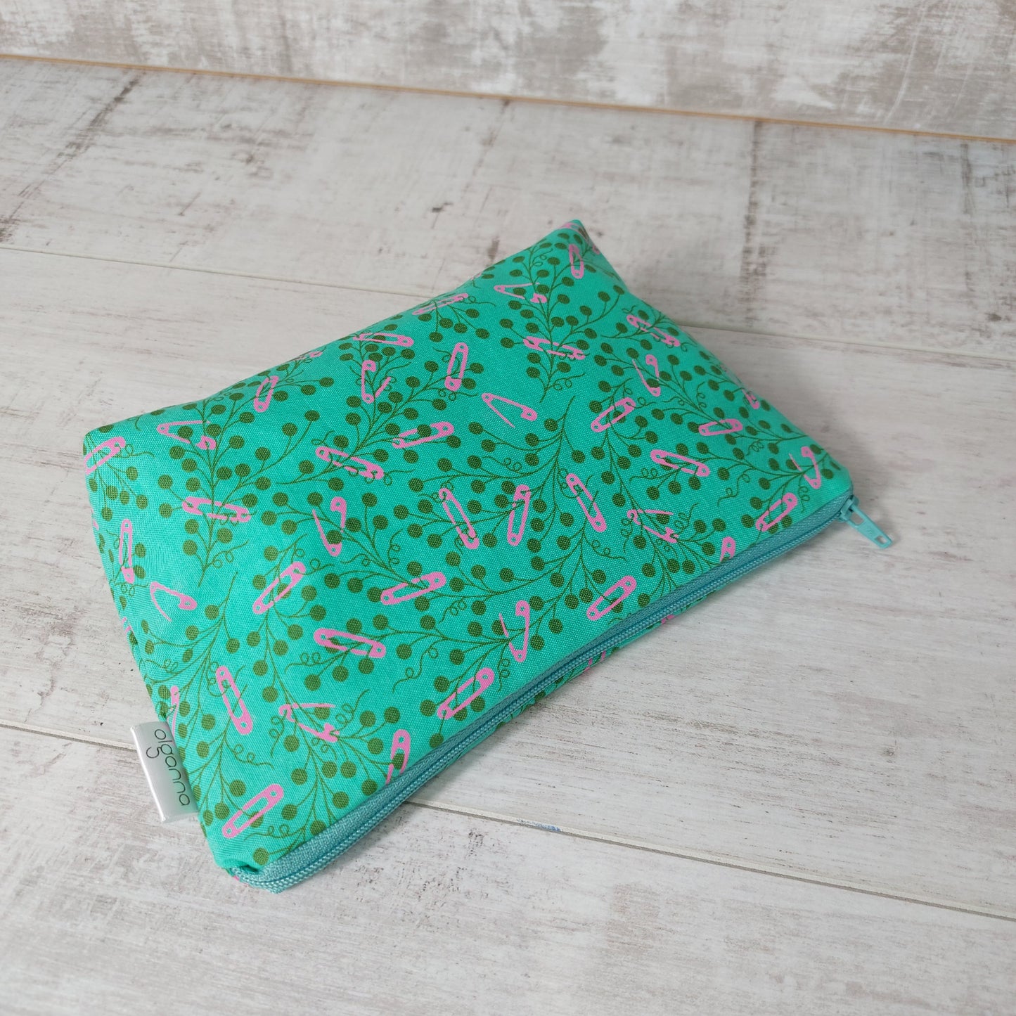 Teal Floral with Pink Safety Pins – Quirky & Fun Makeup Bag