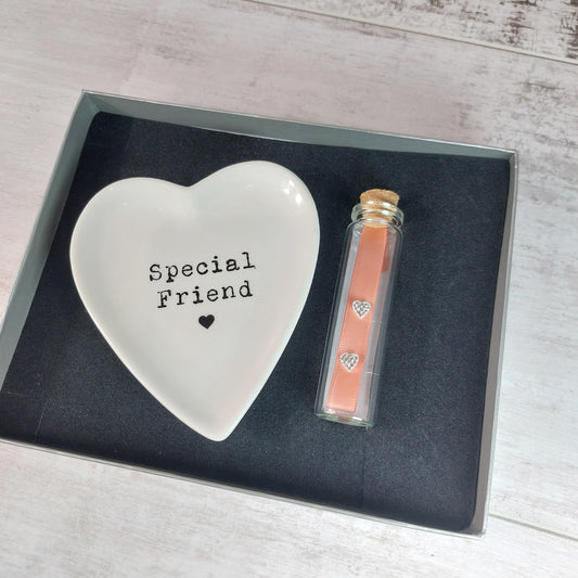 Special Friend Trinket Dish & Earrings Gift Set – Heart Earrings