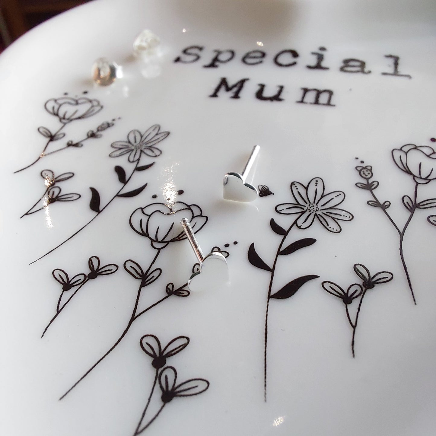 Trinket Dish and Earring Mothers Day Gift Set - Solid Silver Heart