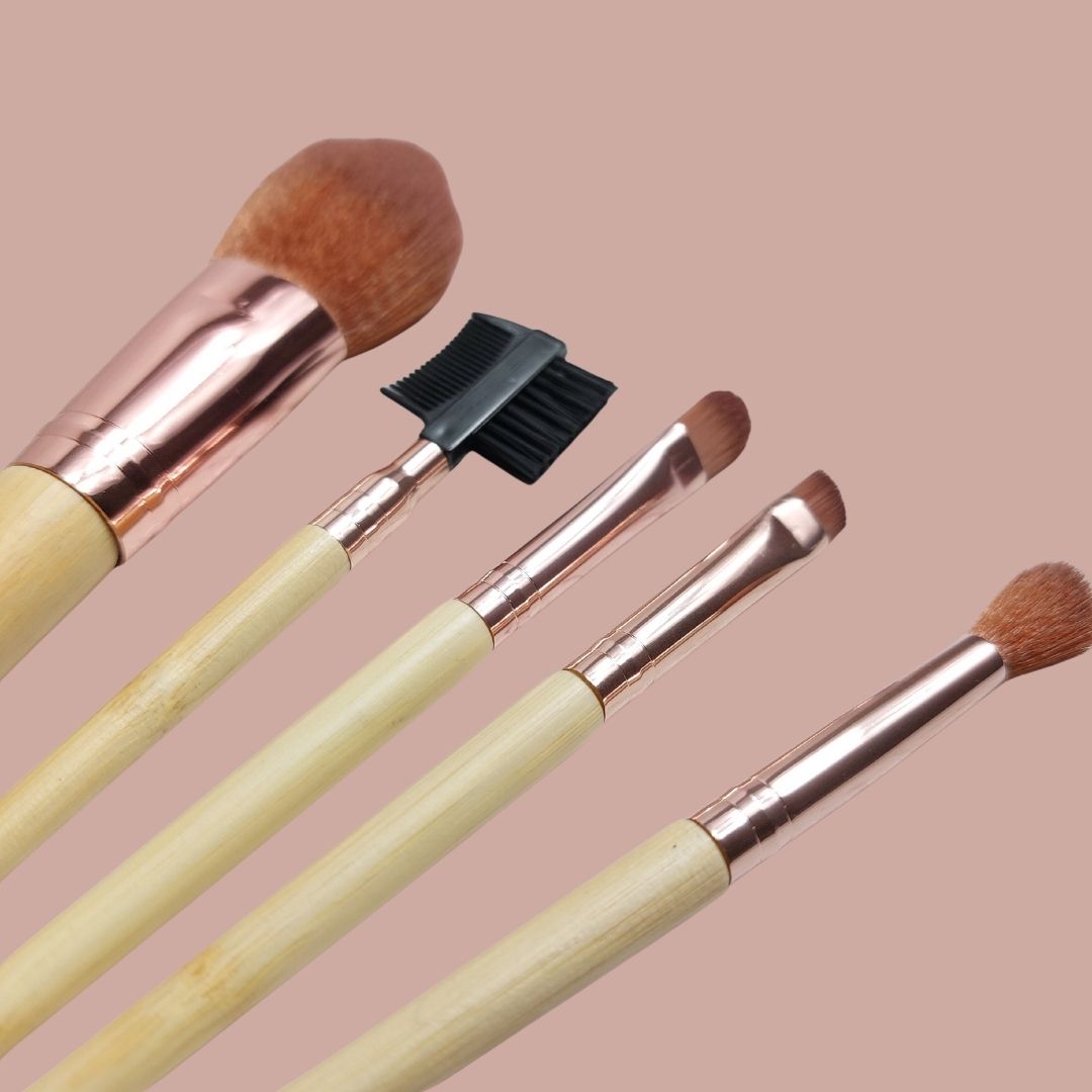 Set of Make Up Brushes with Bamboo Handles and Rose Gold Mid Section