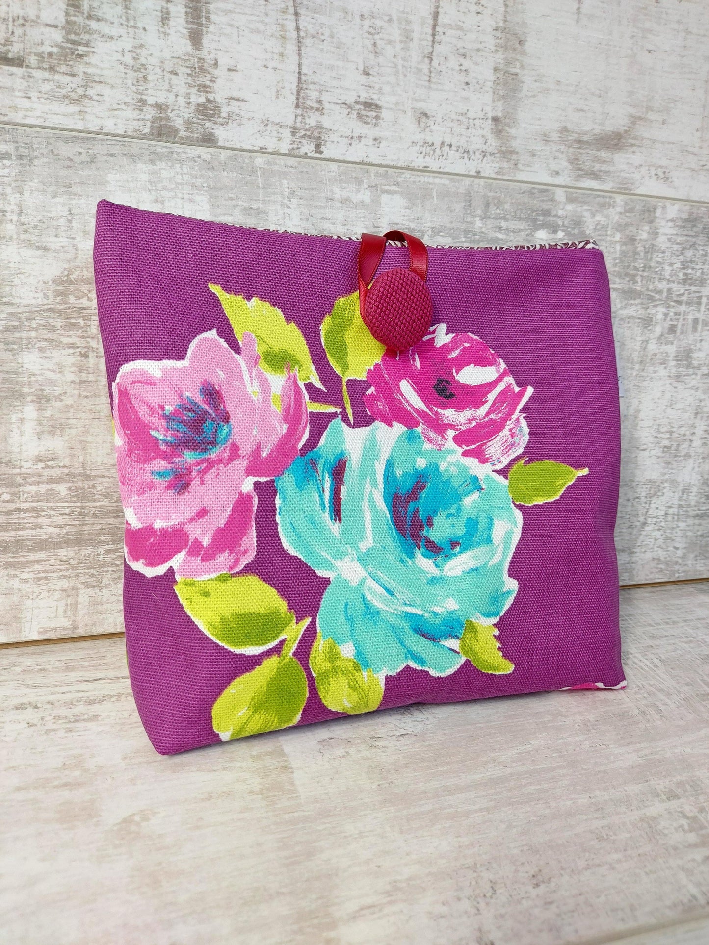 Button Pouch In Plum Floral - Olganna