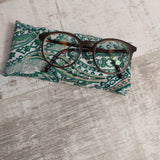 Green and Pink Paisley Print Glasses Case