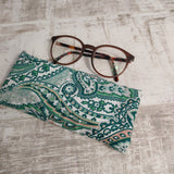 Green and Pink Paisley Print Glasses Case