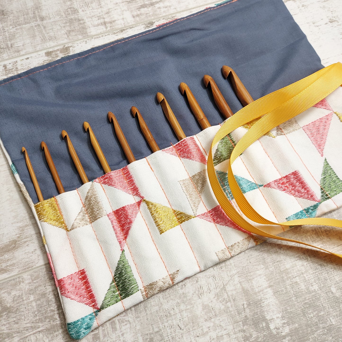 Crochet Hook Case in Geometric Embroidered Fabric