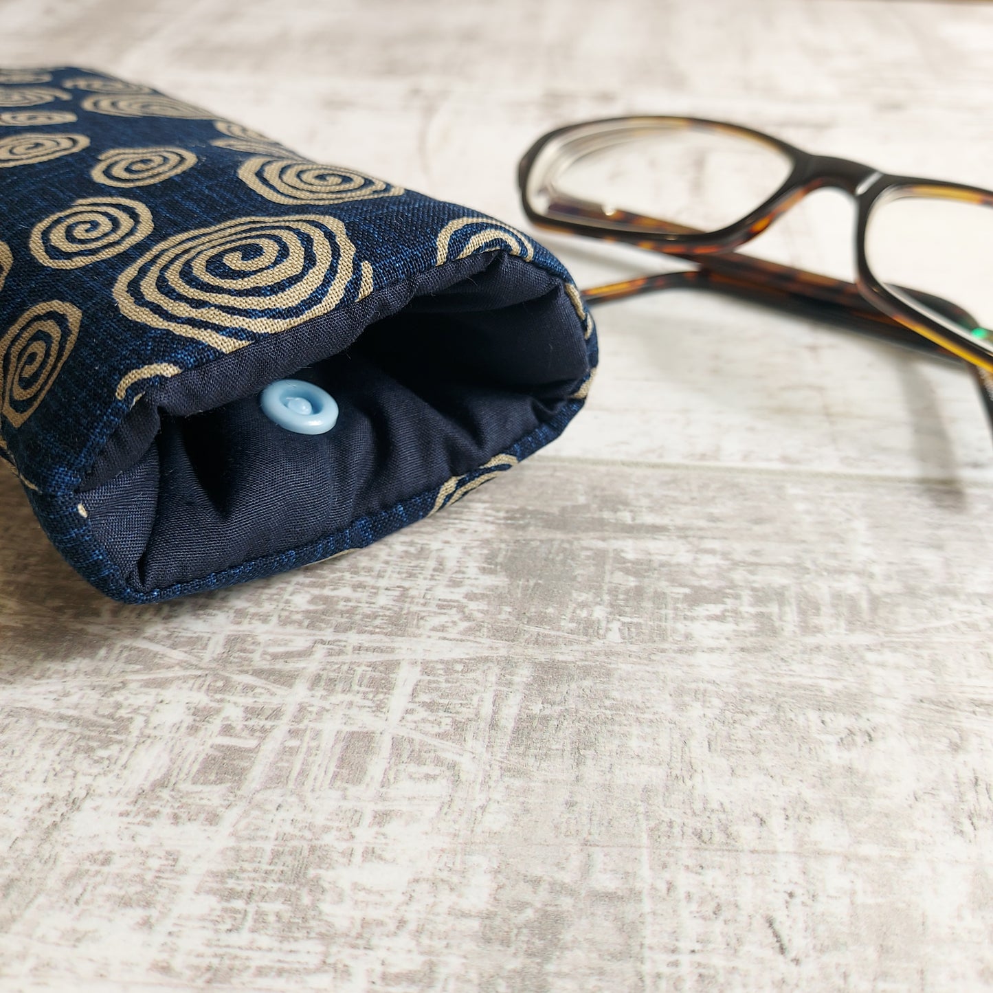 Blue Japanese Cotton Fabric Glasses Case