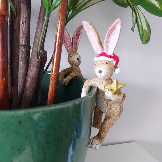 Christmas Pot Hanging Rabbit Clutching a Gold Star