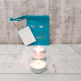 Teal drawstring pouch and 3 candles relaxing set by Olganna