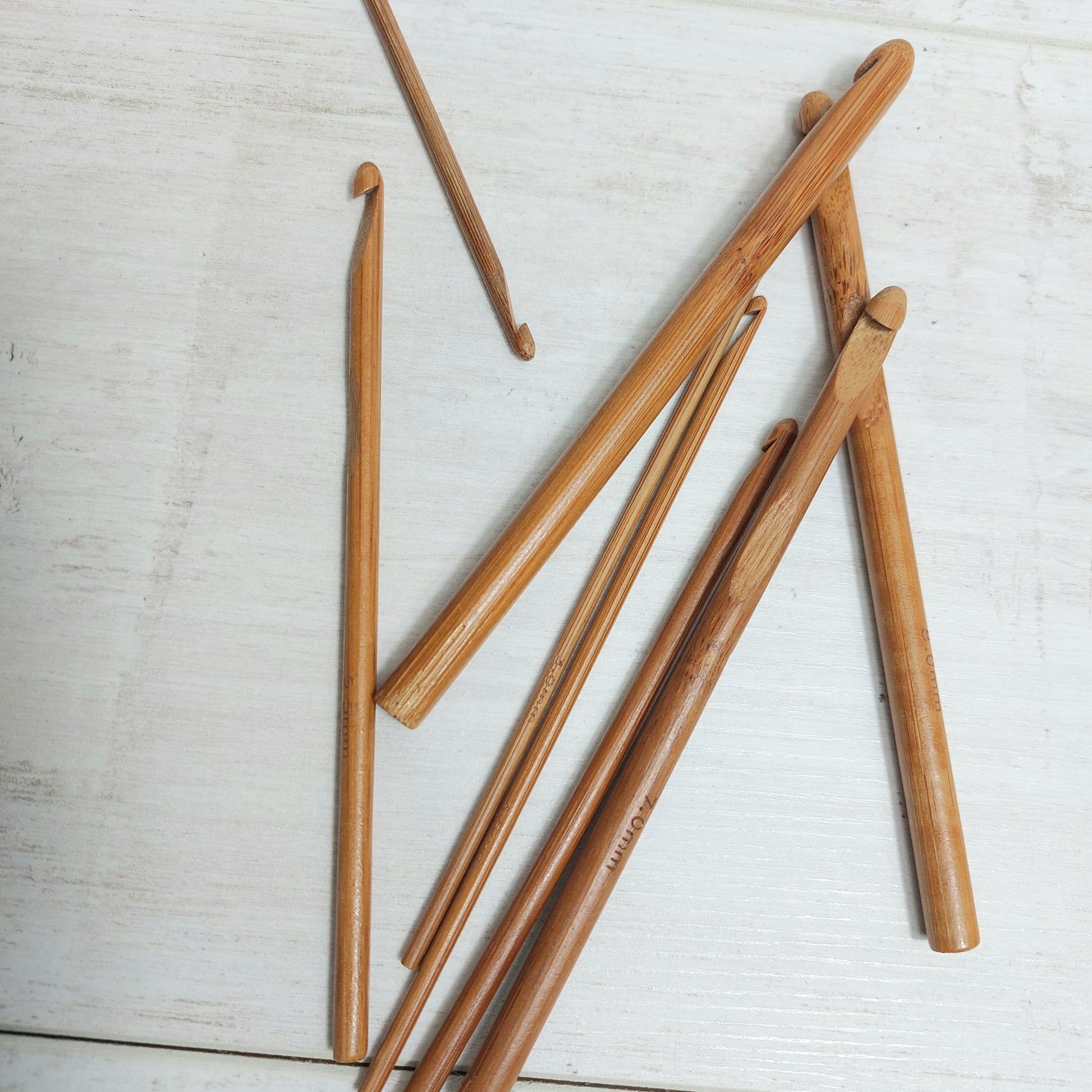 Set of bamboo crochet hooks in various sizes