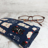 Lucky Cat Print Glasses Case in Navy