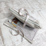 Retro Print Dove Grey Make up Bag with brushes pocket